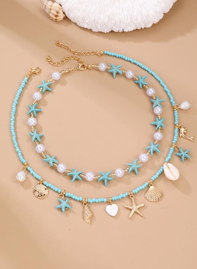 Take Two Pack of 2 - Blue Beaded Starfish Necklace - Image 1